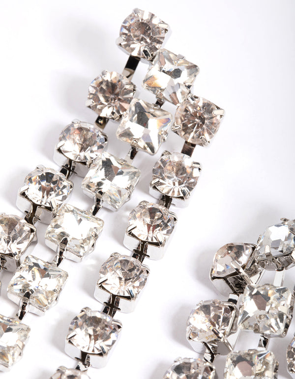 Silver Diamante Statement 3 Drop Earrings