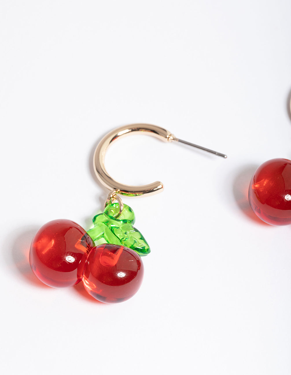 Red Clear Cherry Huggie Earrings