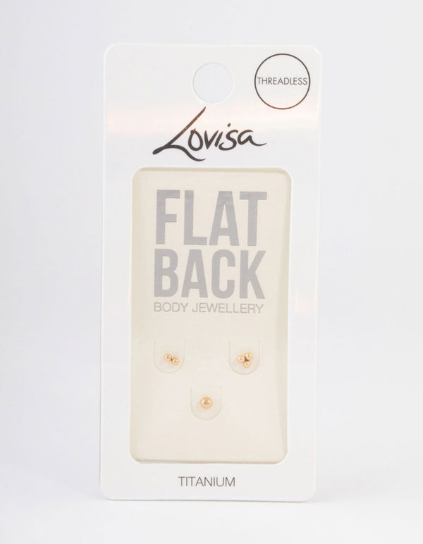 Gold Plated Titanium Trio Ball Threadless Flat Back Pack