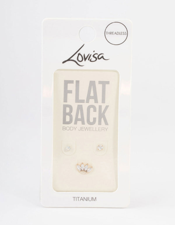 Gold Plated Titanium Pave Marquise Threadless Flat Back Pack