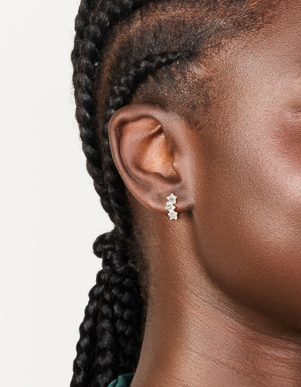 Silver Star Crawler Stud Earrings