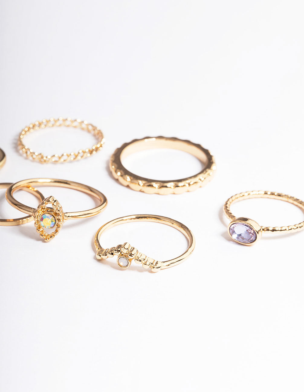 Gold Diamante & Eye Ring 8-Pack