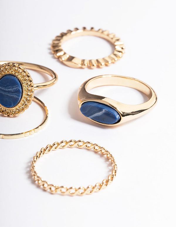 Gold Stone Mixed Texture Ring 8-Pack