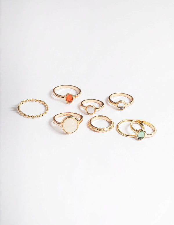 Gold Natural Stone Mixed Ring Pack