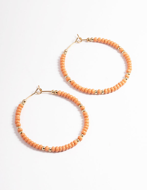 Orange Mini Boho Bead Hoop Earrings