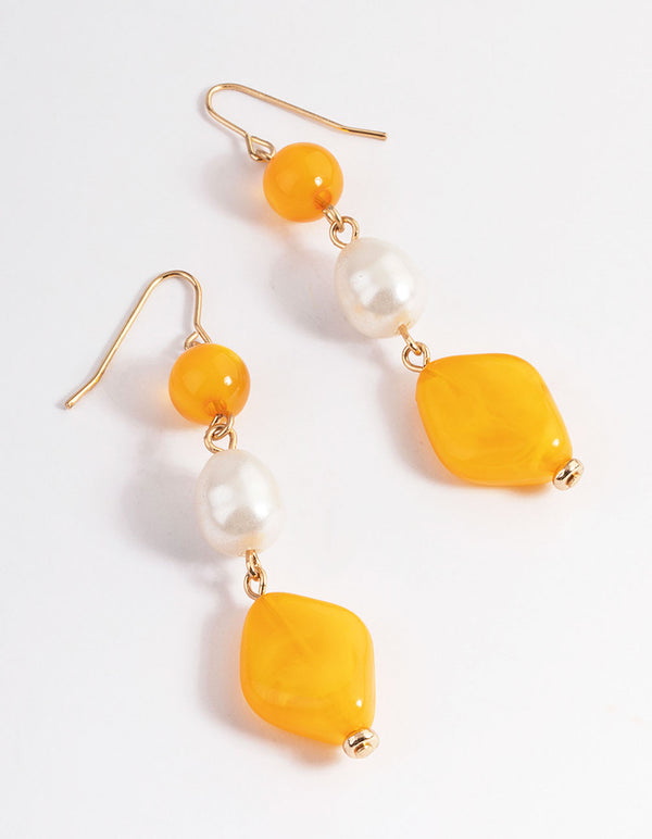 Yellow Bead & Pearl Drop Earrings
