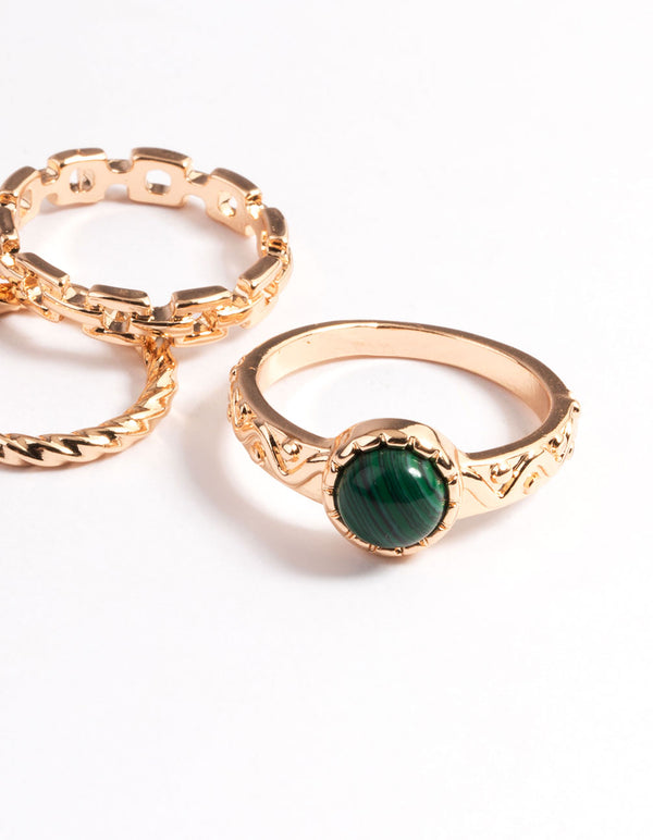 Gold Stone Chain Ring 4-Pack