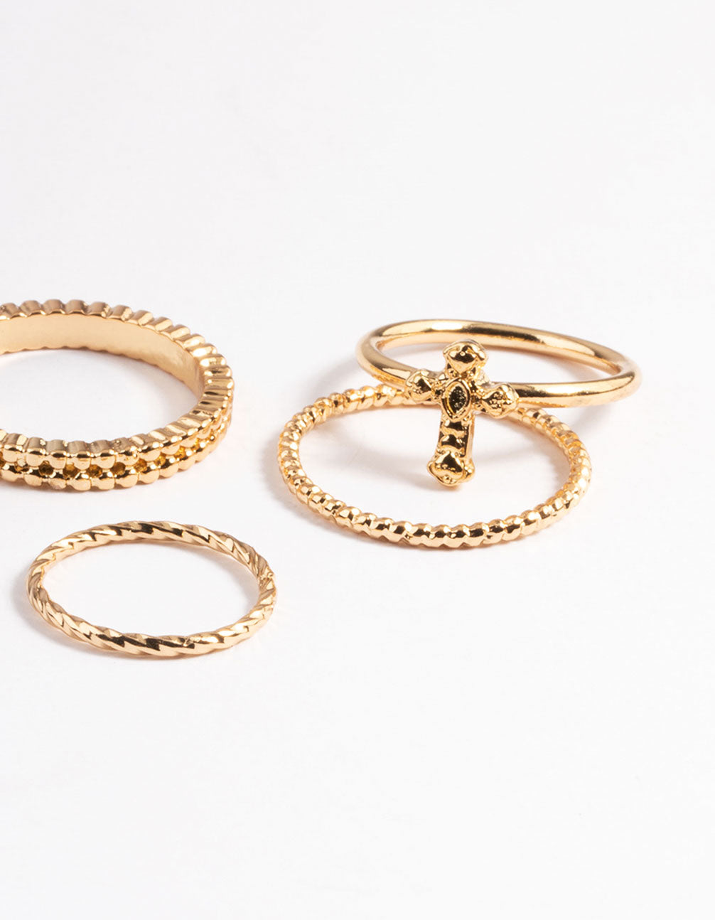 Gold Textured Cross Ring 4-Pack