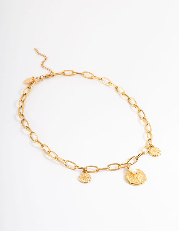 Gold Plated Stainless Steel Coin & Pearl Necklace