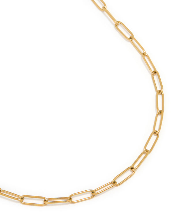Waterproof Gold Plated Stainless Steel Open Oval Link Necklace