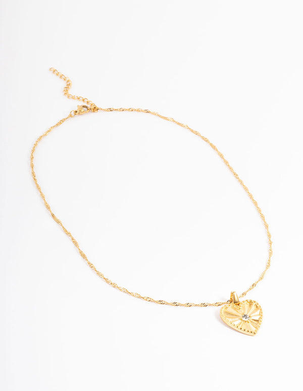 Waterproof Gold Plated Stainless Steel Diamante Heart Necklace