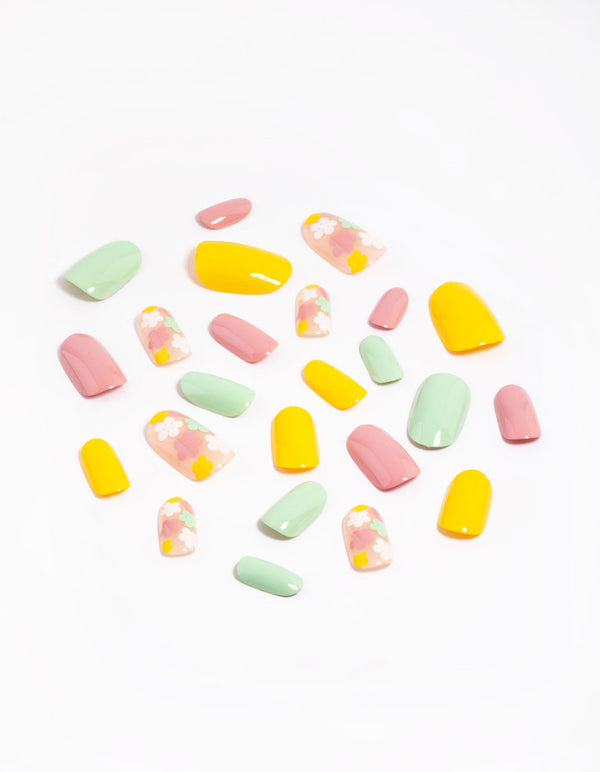 Bright Muted-Tone Flower Press On Nails