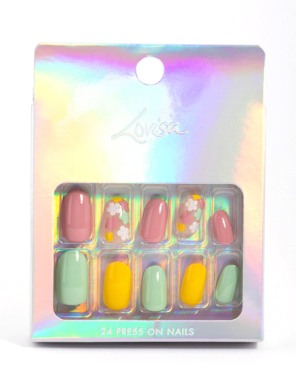 Bright Muted-Tone Flower Press On Nails