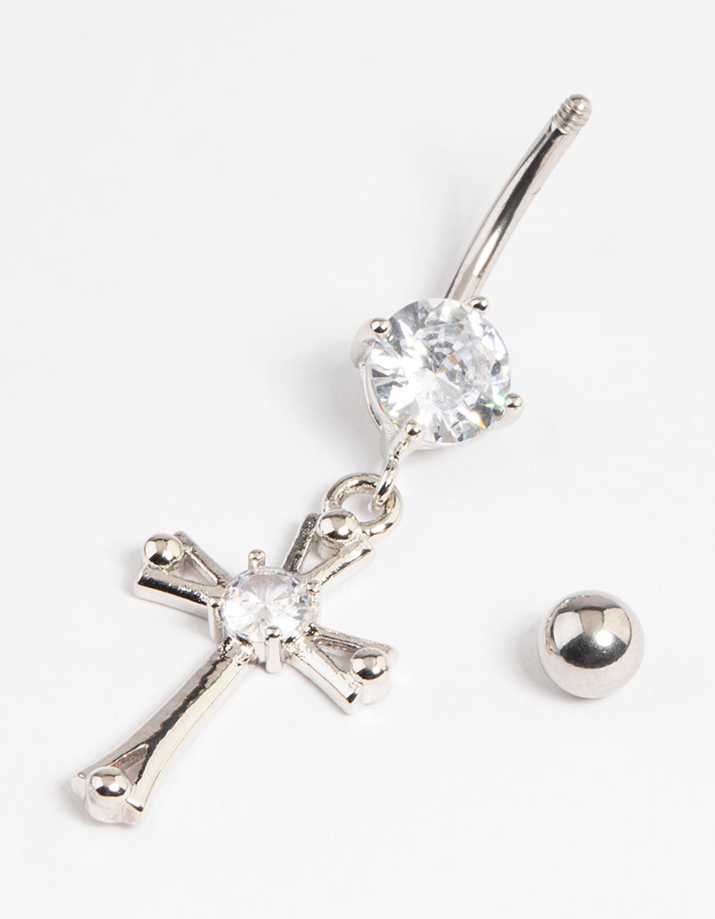 Surgical SteelCubic Zirconia Cross Drop Belly Ring