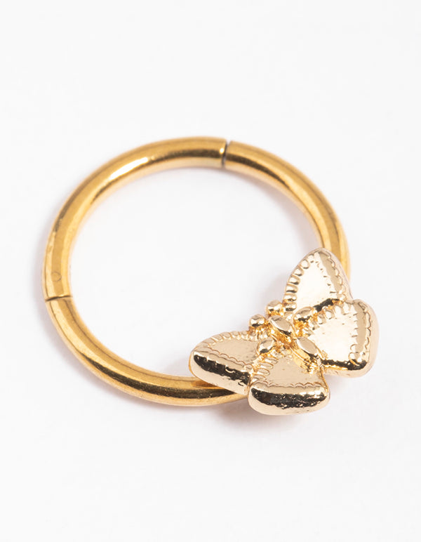 Gold Plated Surgical Steel Butterfly Clicker Ring