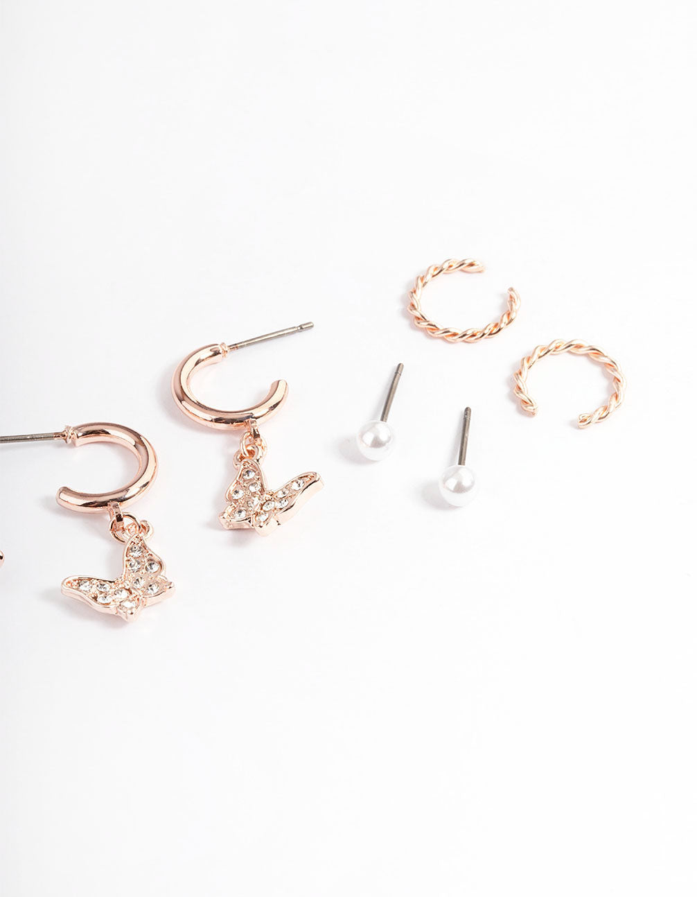 Rose Gold Pearl & Butterfly Earrings 4-Pack