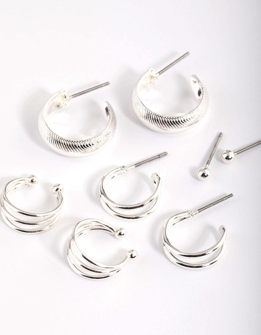 Silver Bevelle & Cuff Earrings 4-Pack
