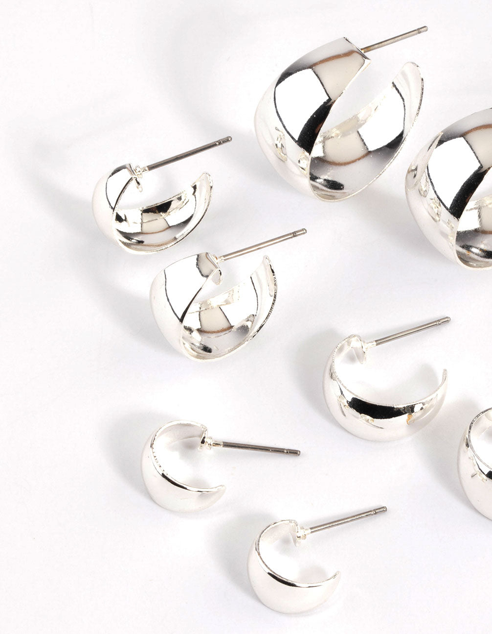 Silver Basic Flat Hoop Earrings 4-Pack