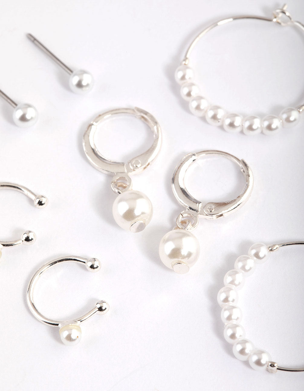 Silver Pearl Charm Hoop Earrings 4-Pack