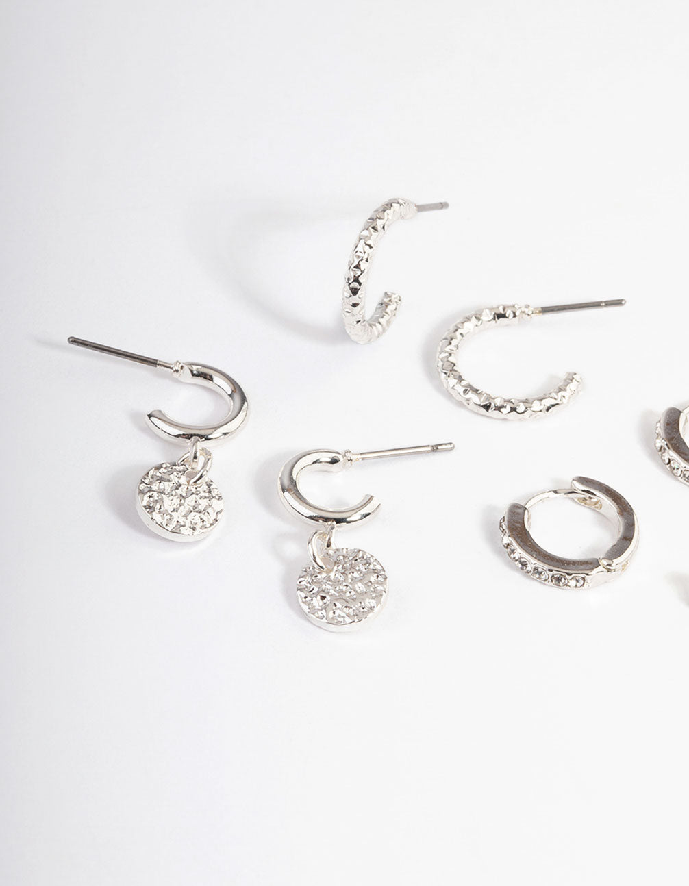 Silver Molten Disc Earrings 4-Pack