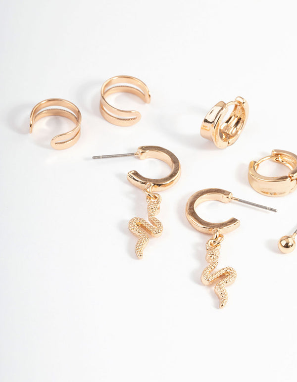 Gold Snake Cupchain Hoop Earrings 4-Pack