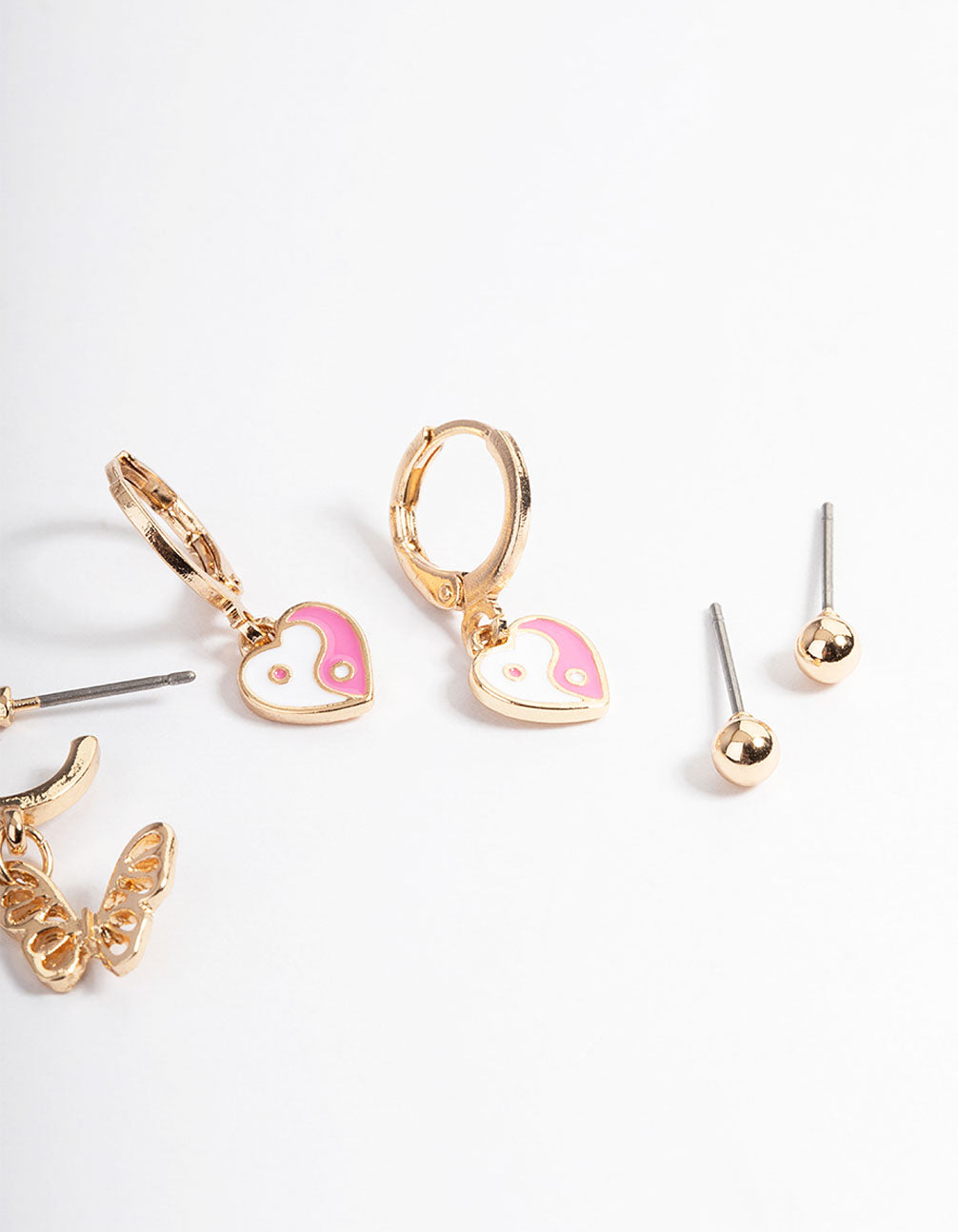 Gold Butterfly Yin & Yang Motif Earrings 4-Pack