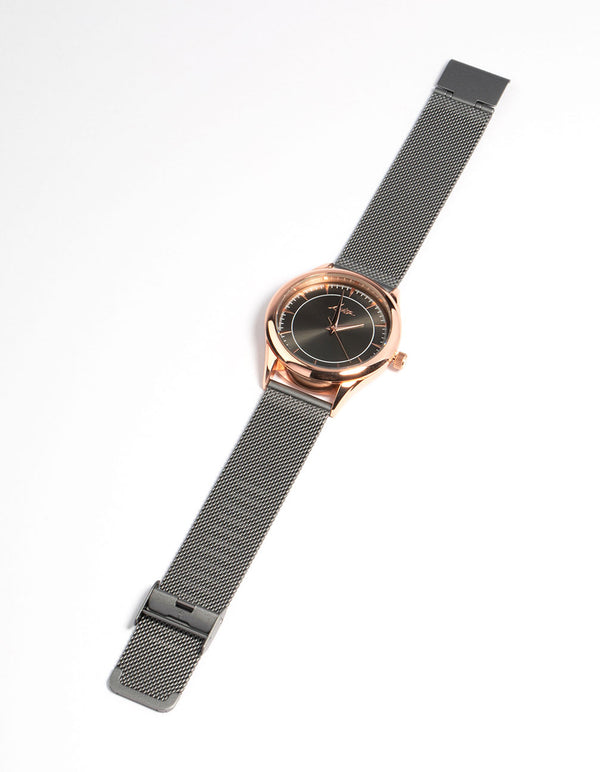 Rose Gold Grey Coated Mesh Strap Watch