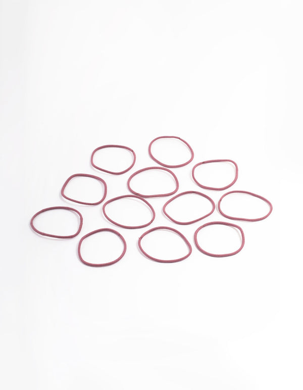 Maroon Fabric Basic Thin Hair Ties 12-Pack