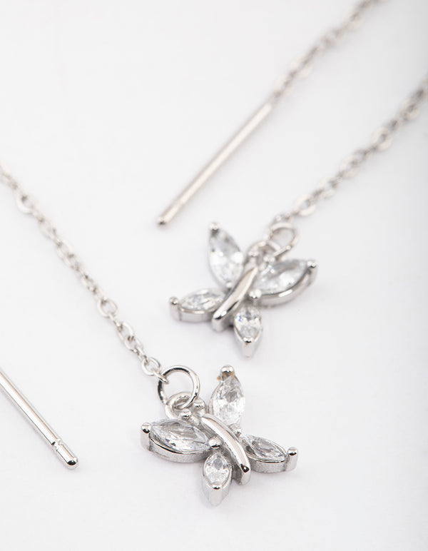 Surgical Steel Cubic Zirconia Butterfly Thread Through Earrings