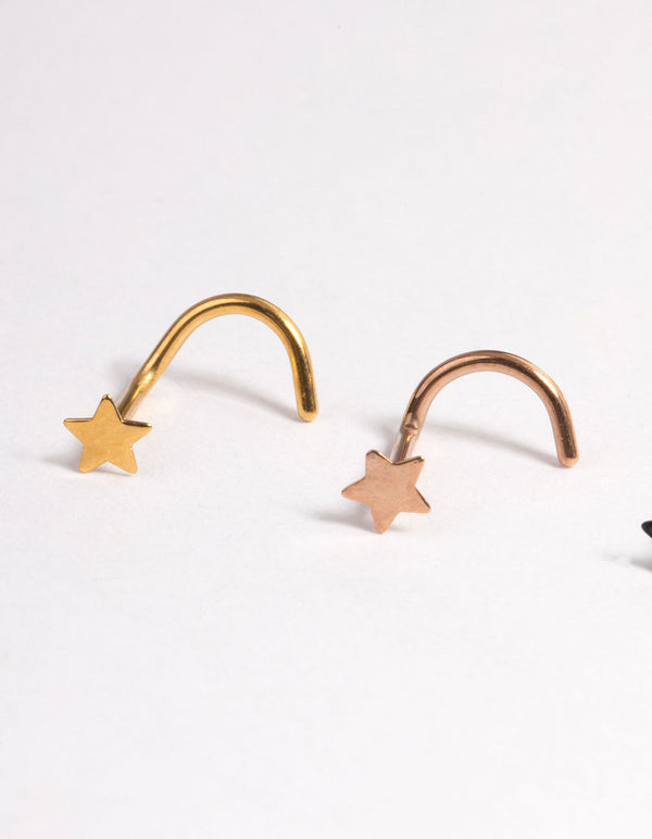 Mixed Metal Surgical Steel Star Nose Stud 4-Pack