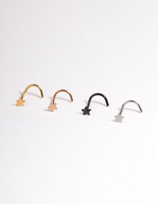 Mixed Metal Surgical Steel Star Nose Stud 4-Pack