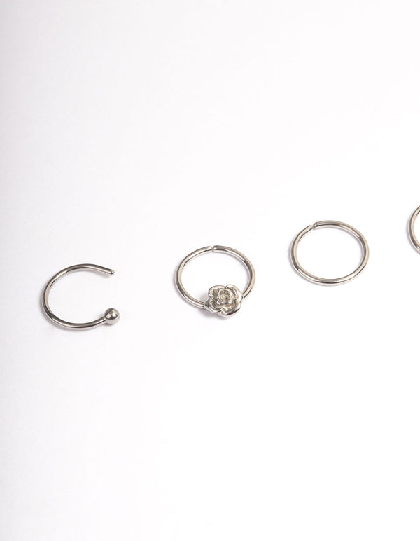 Surgical Steel Flower & Faux Opal Nose Stud 4-Pack