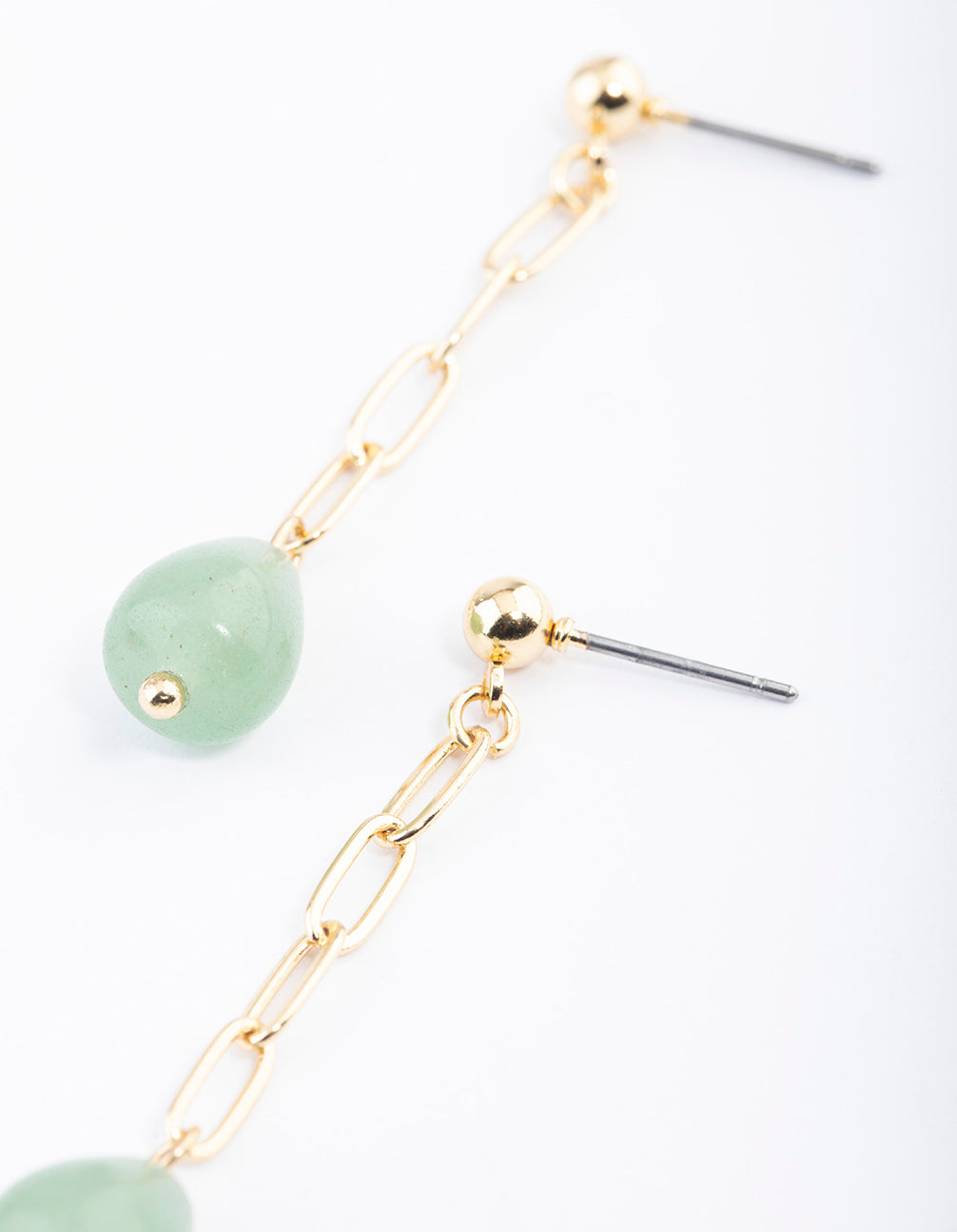 Gold Plated Green Aventurine Chain Drop Earrings