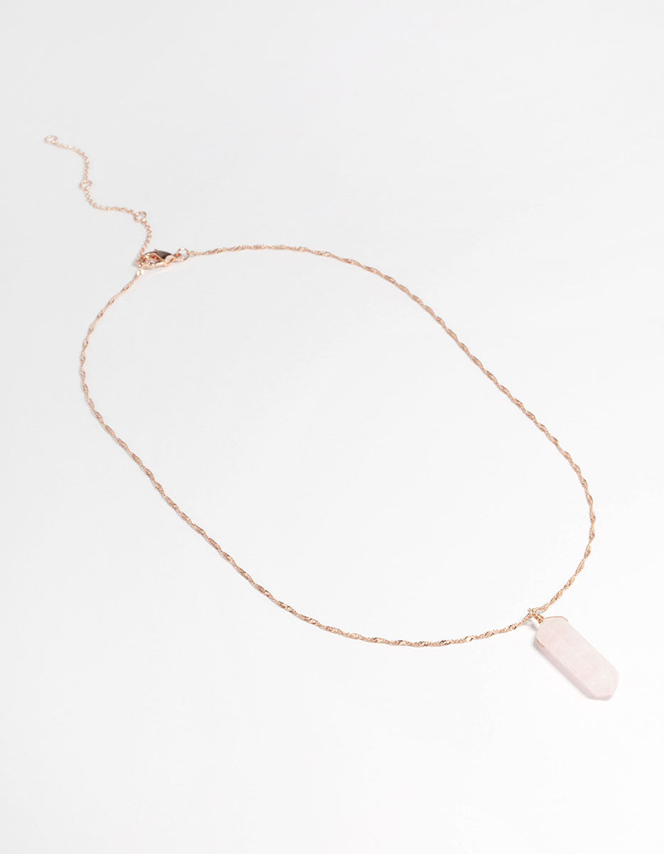 Rose Gold Plated Rose Quartz Shard Twist Necklace
