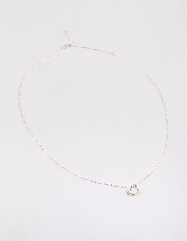 Sterling Silver Cubic Zirconia Pave Heart Necklace