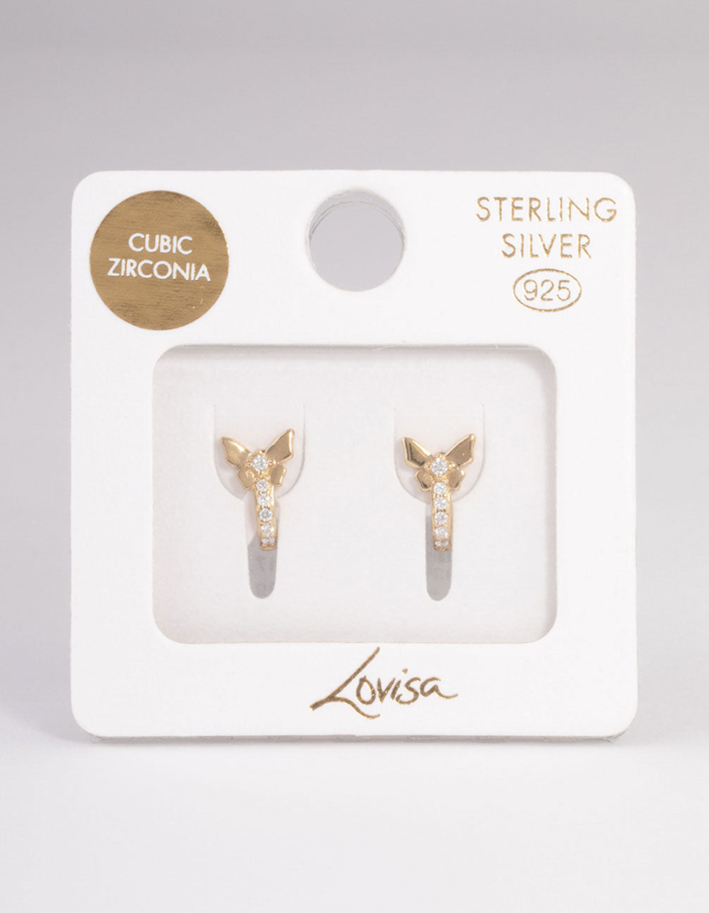 Gold Sterling Plated Cubic Zirconia Pave & Butterfly Huggie Earrings