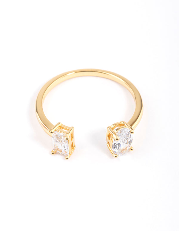 Gold Sterling Plated Double Statement Cubic Zirconia Ring