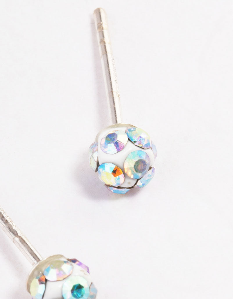 Sterling Silver 4mm Pave Ball Stud Earrings