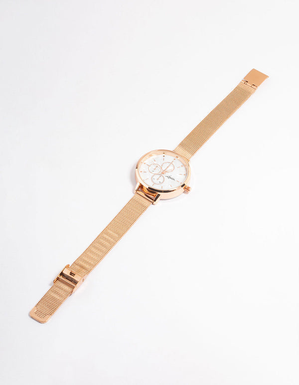 Rose Gold Subdial Mesh Watch