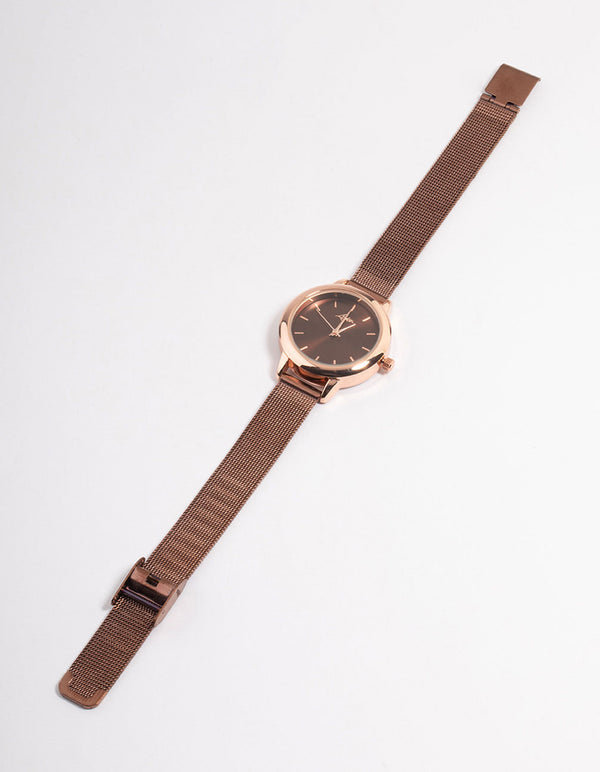 Rose Gold Small Black Simple Mesh Watch