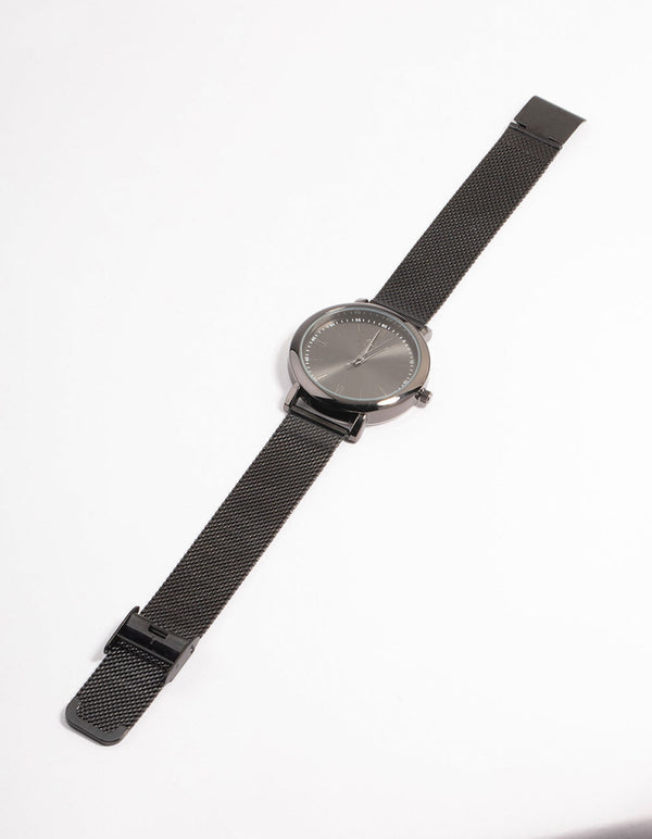 Silver Simple Medium Mesh Black Watch