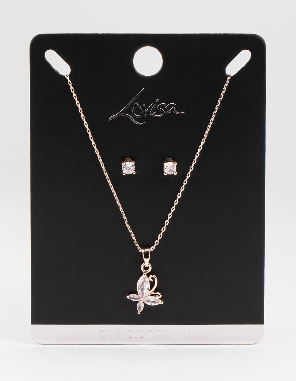 Rose Gold Cubic Zirconia Marquise Butterfly Earrings & Necklace Set
