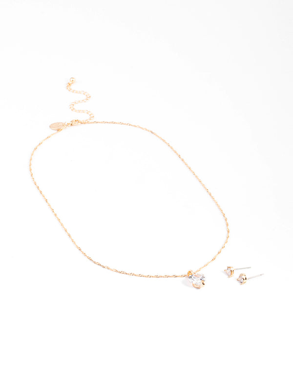 Gold Cubic Zirconia Hearts Earrings & Necklace Set