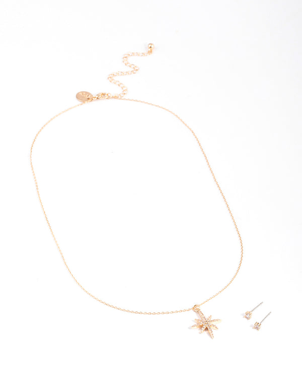 Gold Celestial Earrings & Necklace Set