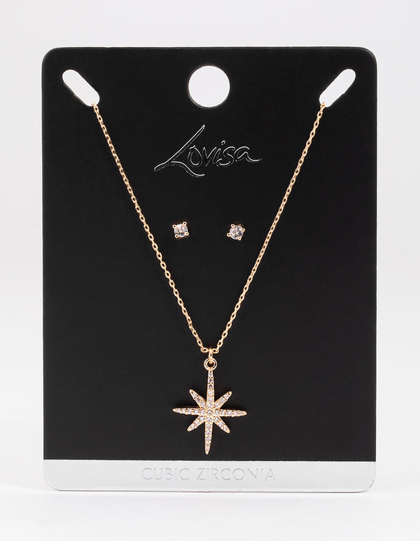 Gold Celestial Earrings & Necklace Set
