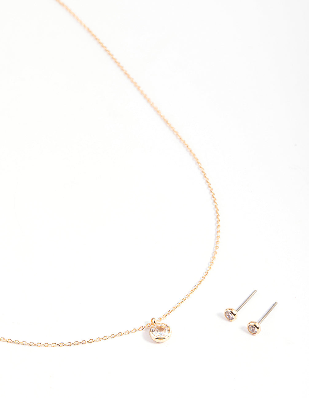 Gold Cubic Zirconia Bezel Earrings & Necklace Set