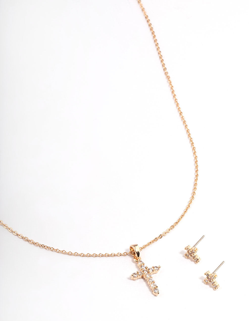 Gold Cubic Zirconia Crosses Earrings & Necklace Set