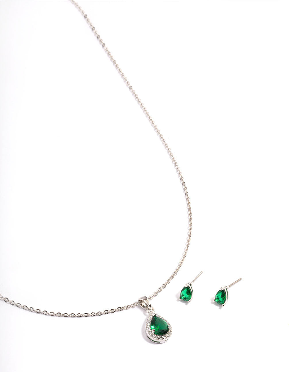 Silver Cubic Zirconia Pearl Halo Earrings & Necklace Set