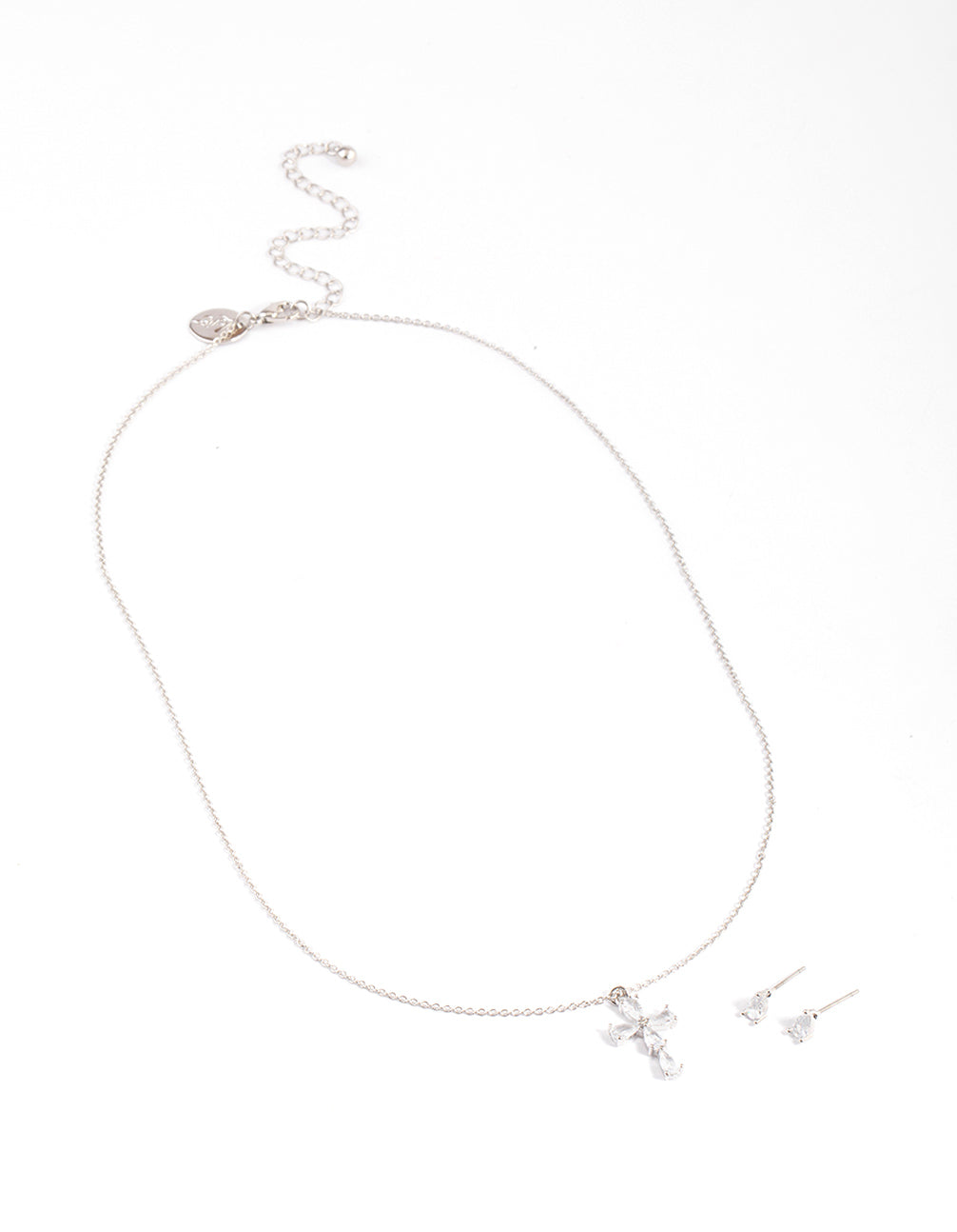 Rhodium Cubic Zirconia Cross Earrings & Necklace Set
