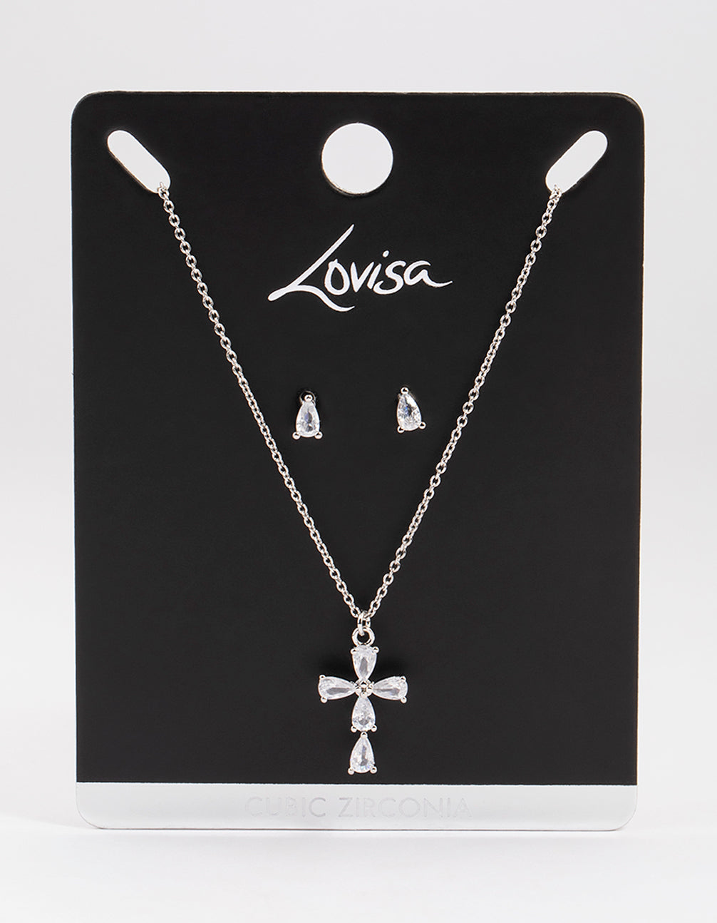 Rhodium Cubic Zirconia Cross Earrings & Necklace Set